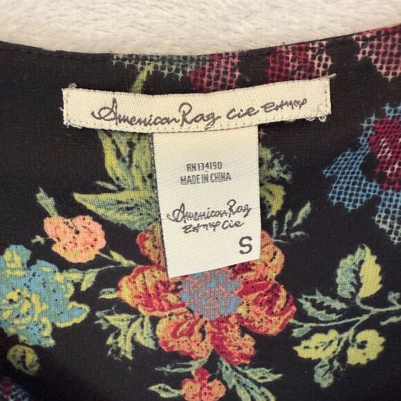 American Rag Cie Sleeveless Black Floral Dress With Pockets Size Small - Picture 2 of 15